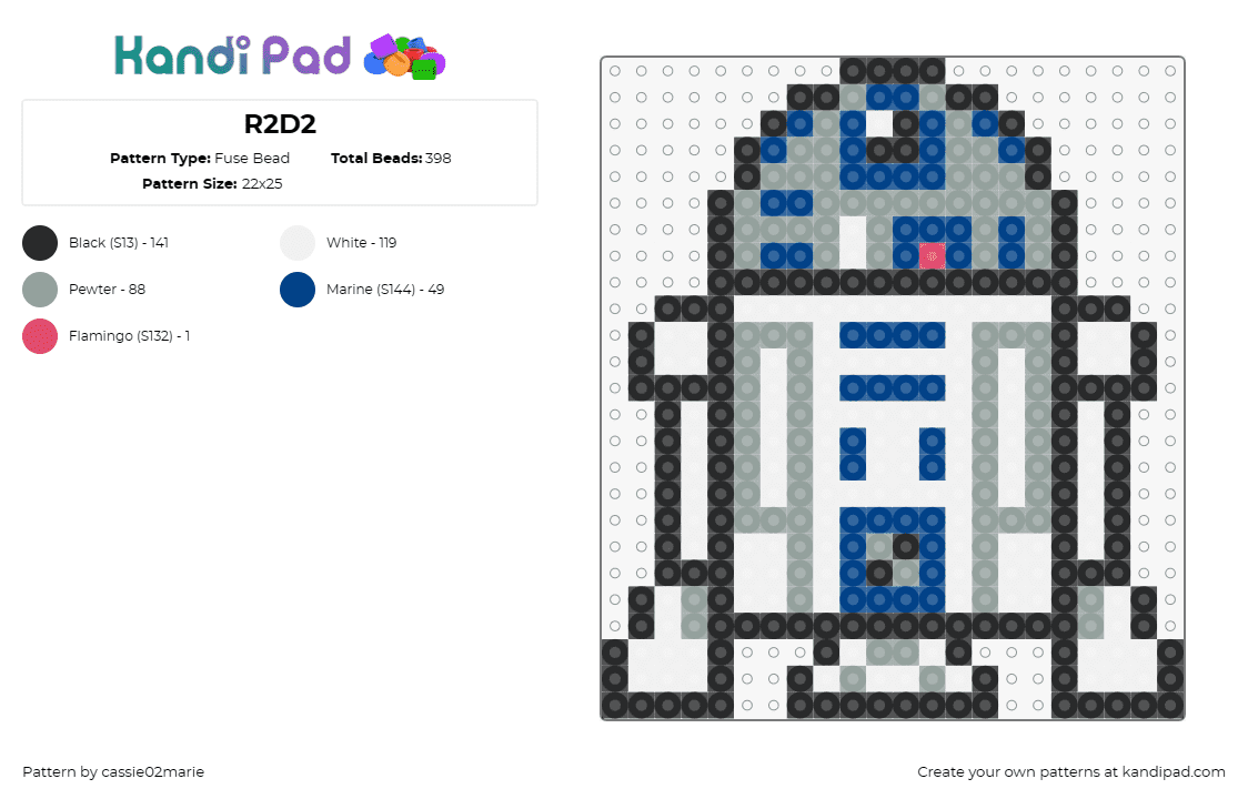 R2D2 - Fuse Bead Pattern by cassie02marie on Kandi Pad - r2d2,droid,star wars,robot,scifi,character,movie,classic,white