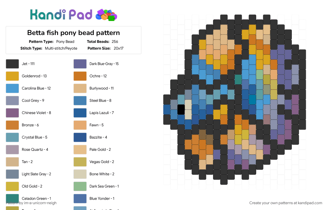 Betta fish pony bead pattern - Pony Bead Pattern by im-a-unicorn-neigh on Kandi Pad - black, colorful, fish, helpmeidkwhatimdoing, light blue, orange, purple