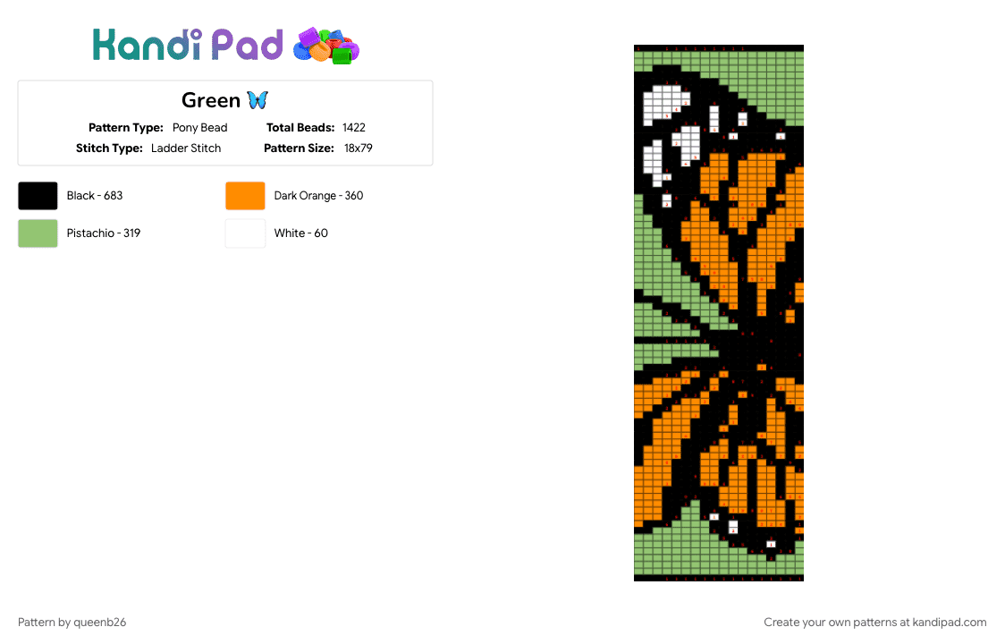 Green 🦋 - Pony Bead Pattern by queenb26 on Kandi Pad - green, orange