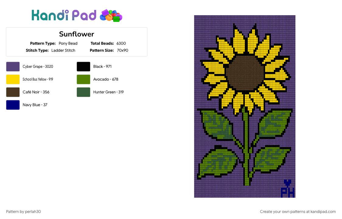 Sunflower - Pony Bead Pattern by perlah30 on Kandi Pad - purple