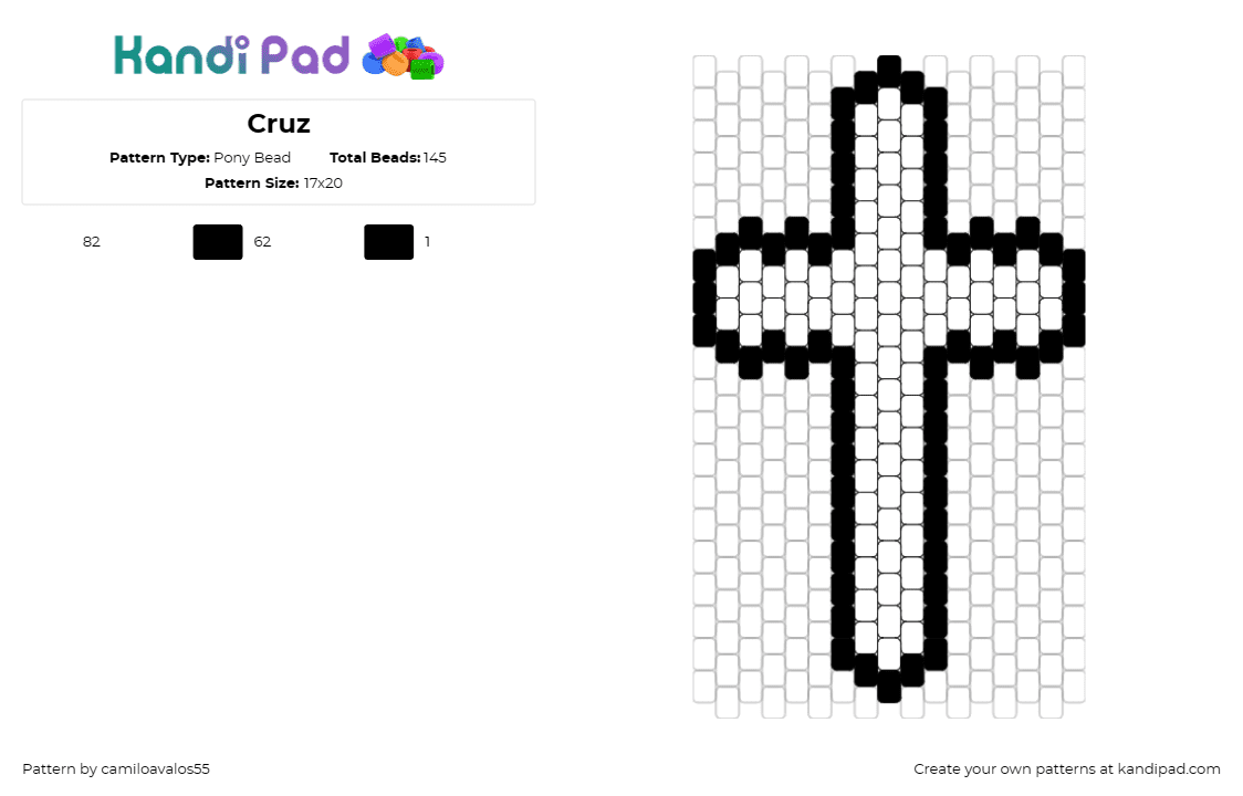 Cruz - Pony Bead Pattern by camiloavalos55 on Kandi Pad - cross,religion,symbol,simple,outline,black,white