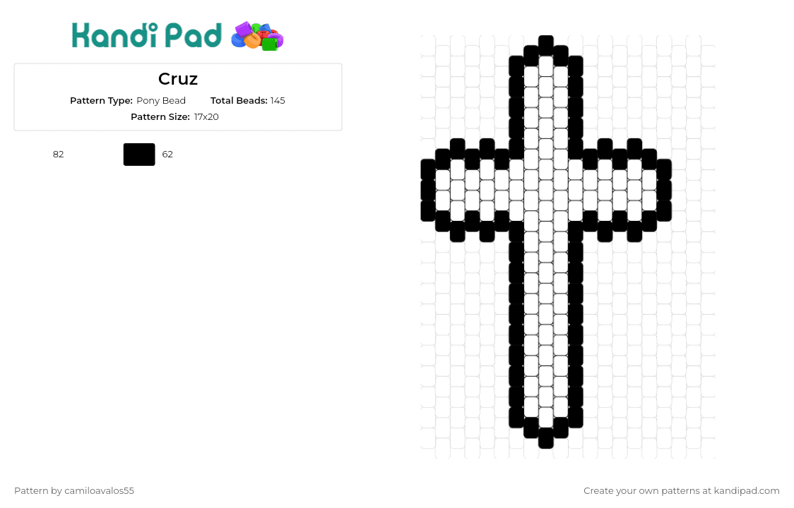 Cruz - Pony Bead Pattern by camiloavalos55 on Kandi Pad - cross,religion,symbol,simple,outline,black,white