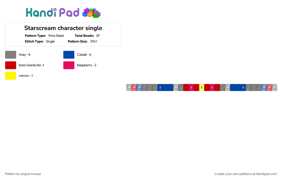 Starscream character single - Pony Bead Pattern by stupid-mouse on Kandi Pad - blue, gray, red, starscream, transformers