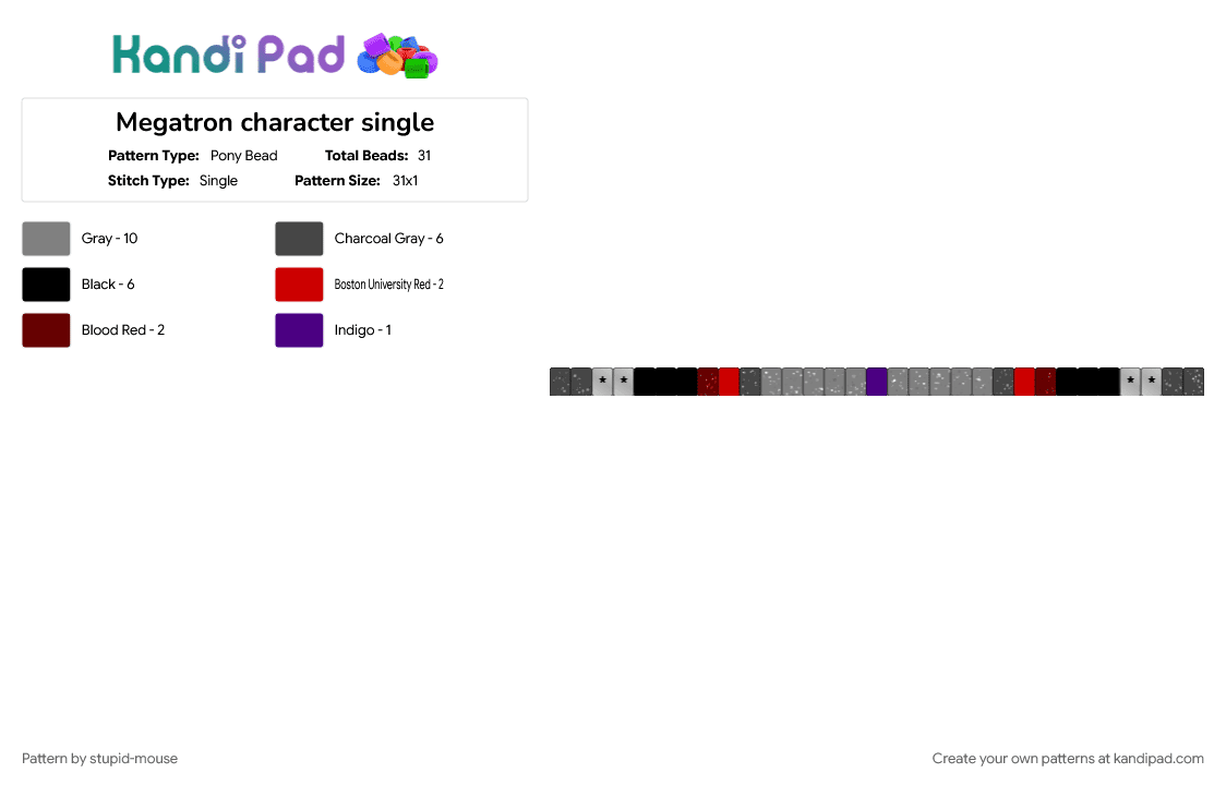 Megatron character single - Pony Bead Pattern by stupid-mouse on Kandi Pad - brown, gray, megatron, transformers