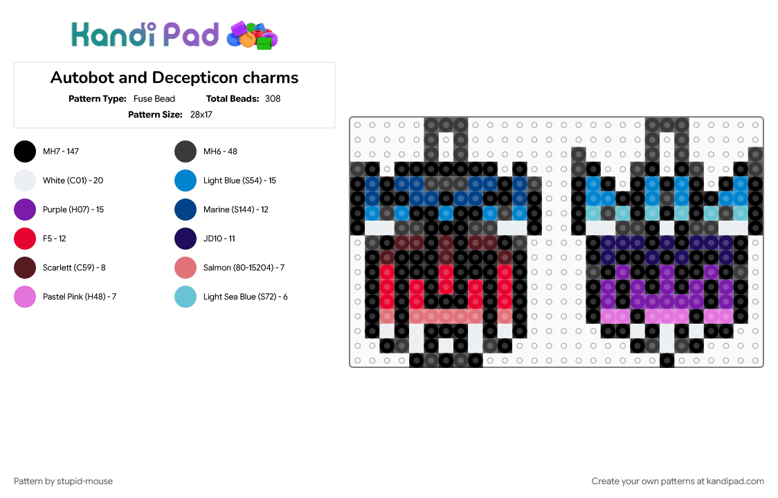 Autobot and Decepticon charms - Fuse Bead Pattern by stupid-mouse on Kandi Pad - 
