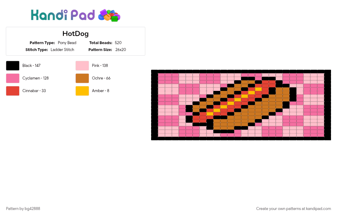 HotDog - Pony Bead Pattern by bg42888 on Kandi Pad - pink