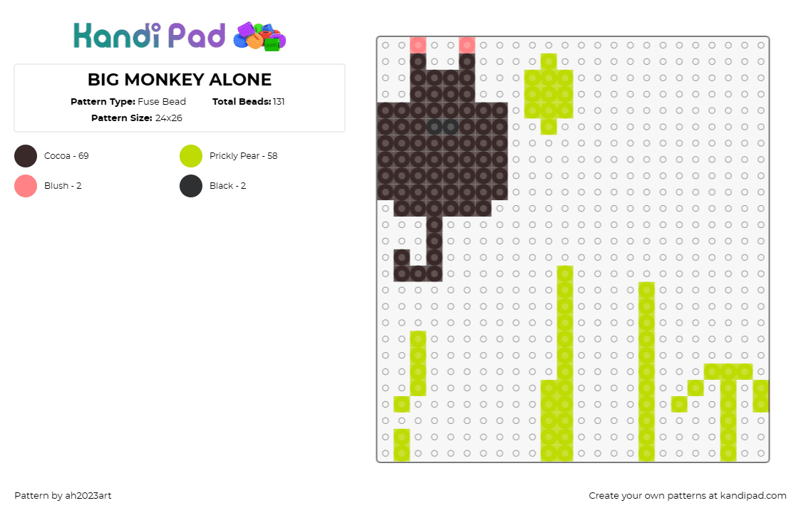BIG MONKEY ALONE - Fuse Bead Pattern by ah2023art on Kandi Pad - monkey,animal