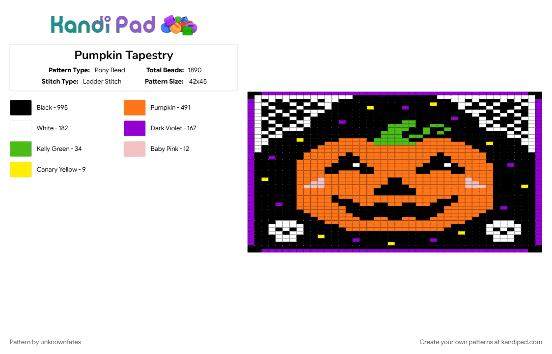 Pumpkin Tapestry - Pony Bead Pattern by unknownfates on Kandi Pad - autumn, black, fall, halloween, holiday, jackolantern, orange, pumpkin, purple, spooky
