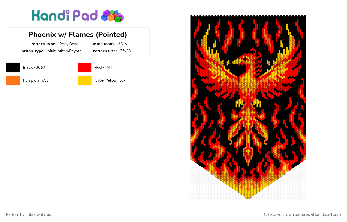 Phoenix w/ Flames (Pointed) - Pony Bead Pattern by unknownfates on Kandi Pad - red