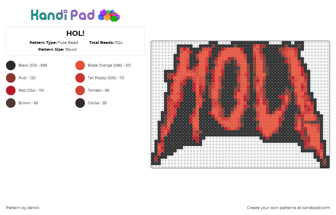 HOL! - Fuse Bead Pattern by dankk on Kandi Pad - hol!,logo,dj,edm,music,red,black