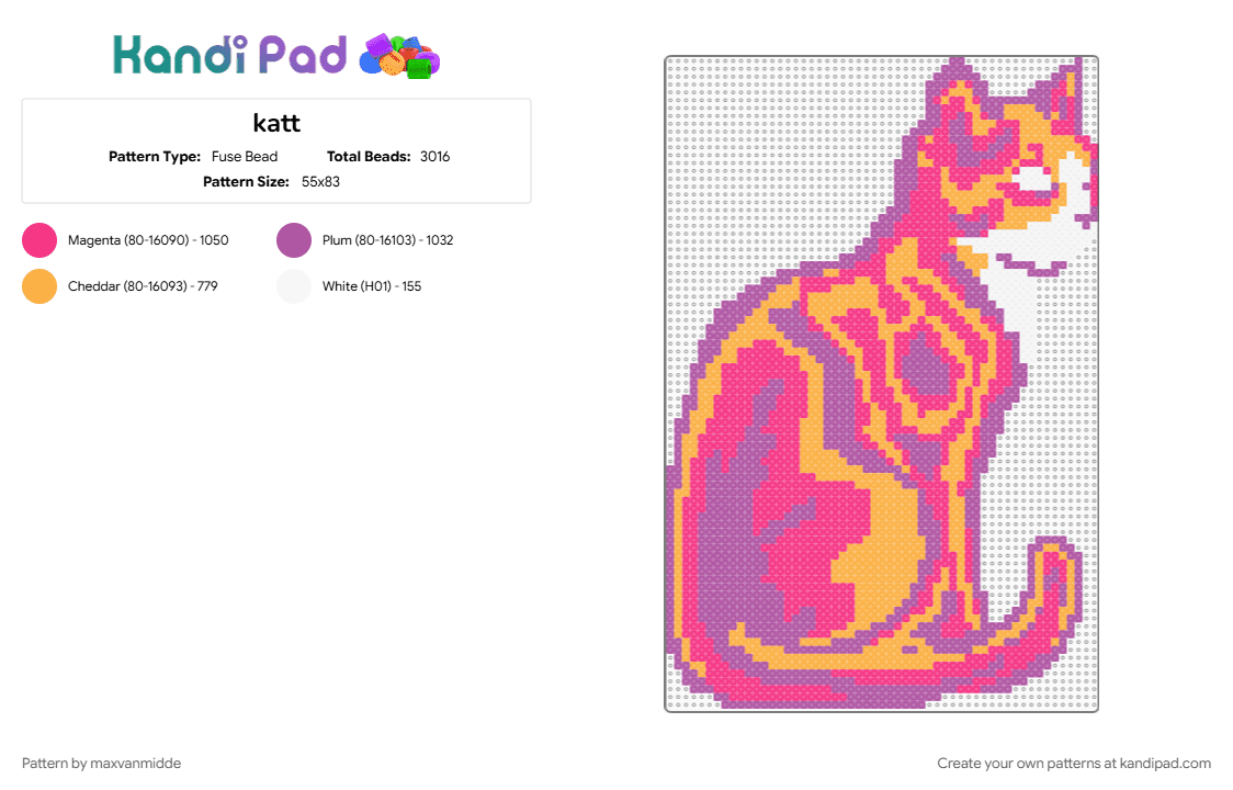 katt - Fuse Bead Pattern by maxvanmidde on Kandi Pad - orange, pink