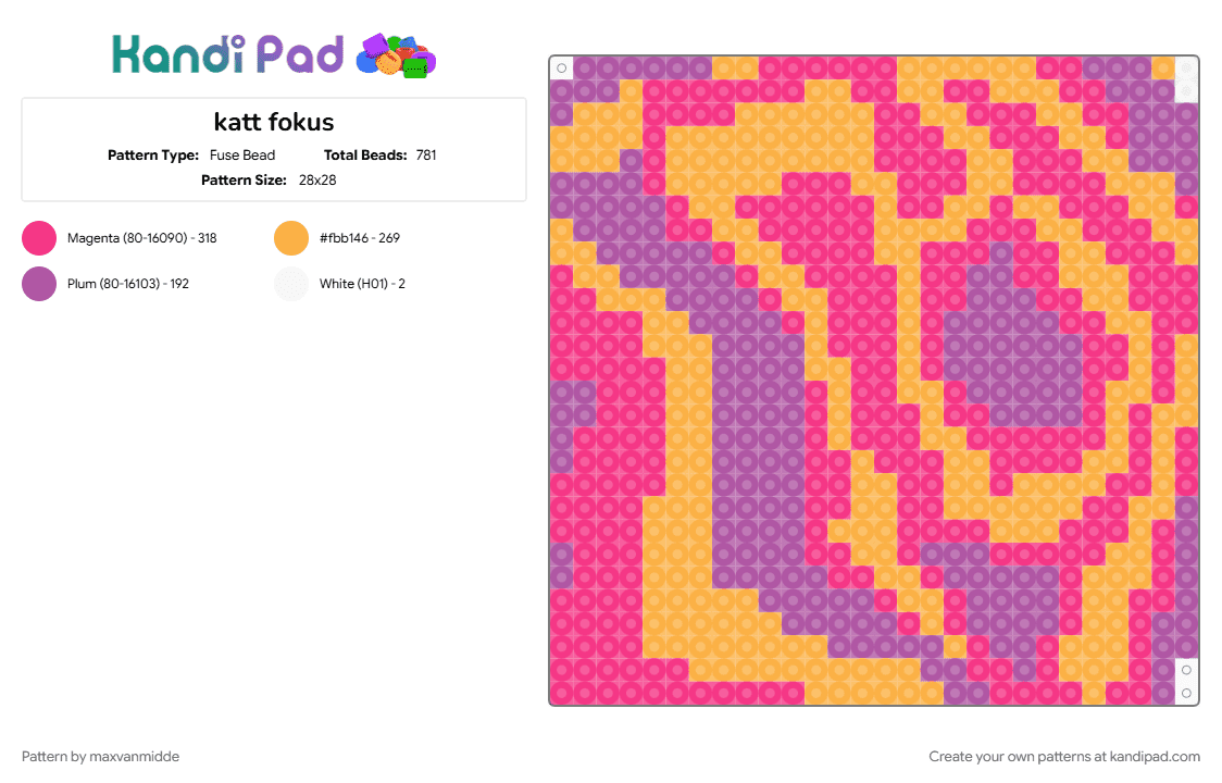 katt fokus - Fuse Bead Pattern by maxvanmidde on Kandi Pad - orange, pink