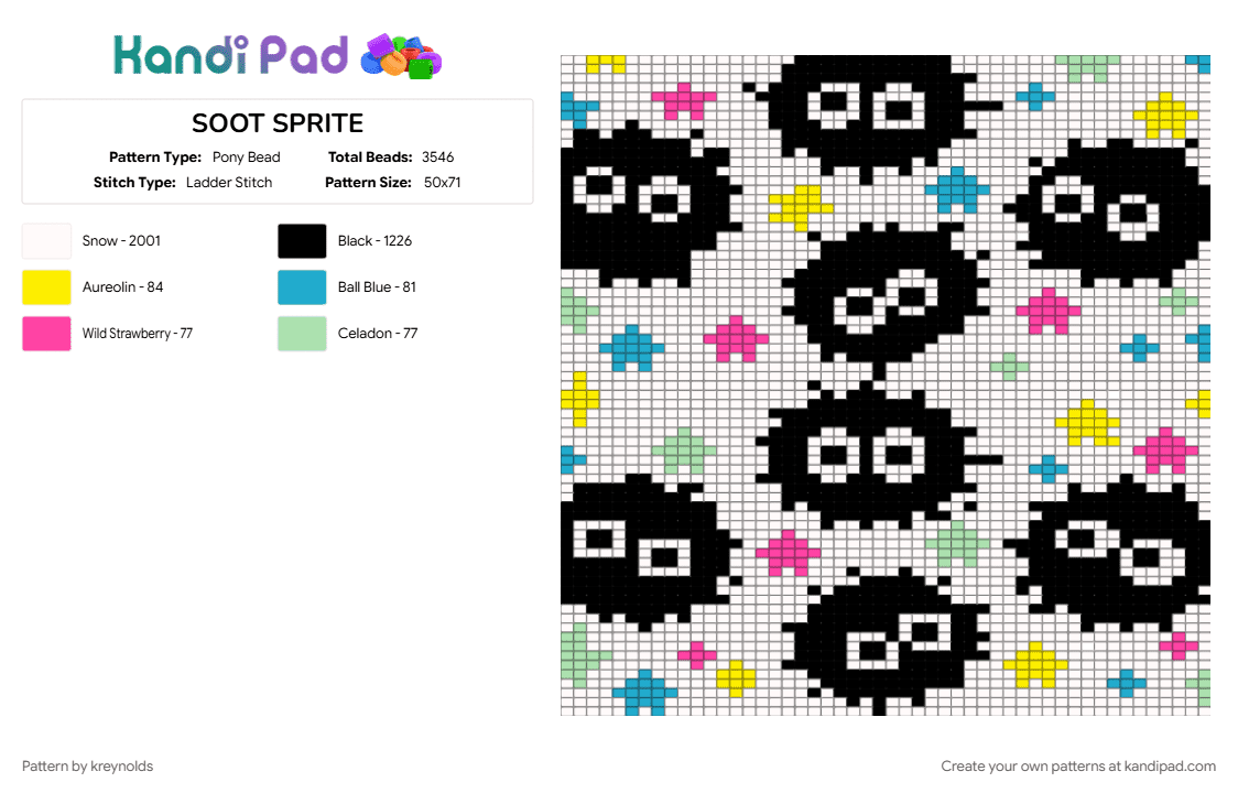 SOOT SPRITE - Pony Bead Pattern by kreynolds on Kandi Pad - colorful, teal, white, yellow