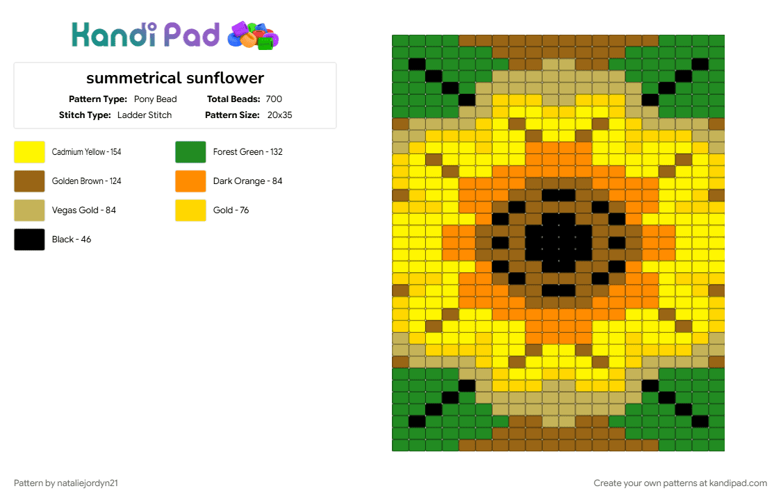 summetrical sunflower - Pony Bead Pattern by nataliejordyn21 on Kandi Pad - yellow