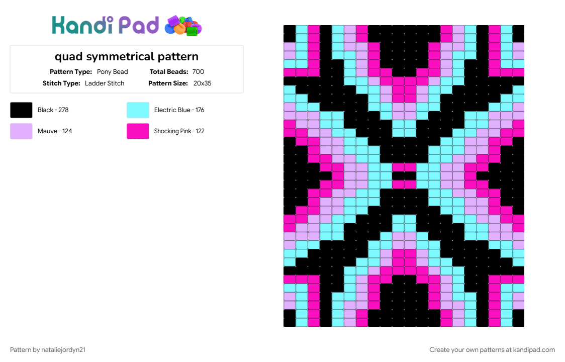 quad symmetrical pattern - Pony Bead Pattern by nataliejordyn21 on Kandi Pad - light blue, pink