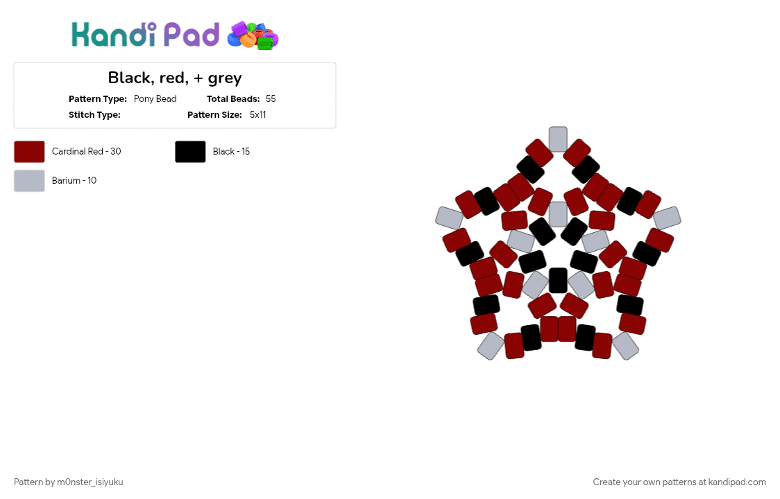 Black, red, + grey - Pony Bead Pattern by m0nster_isiyuku on Kandi Pad - black and red, red, skull, star