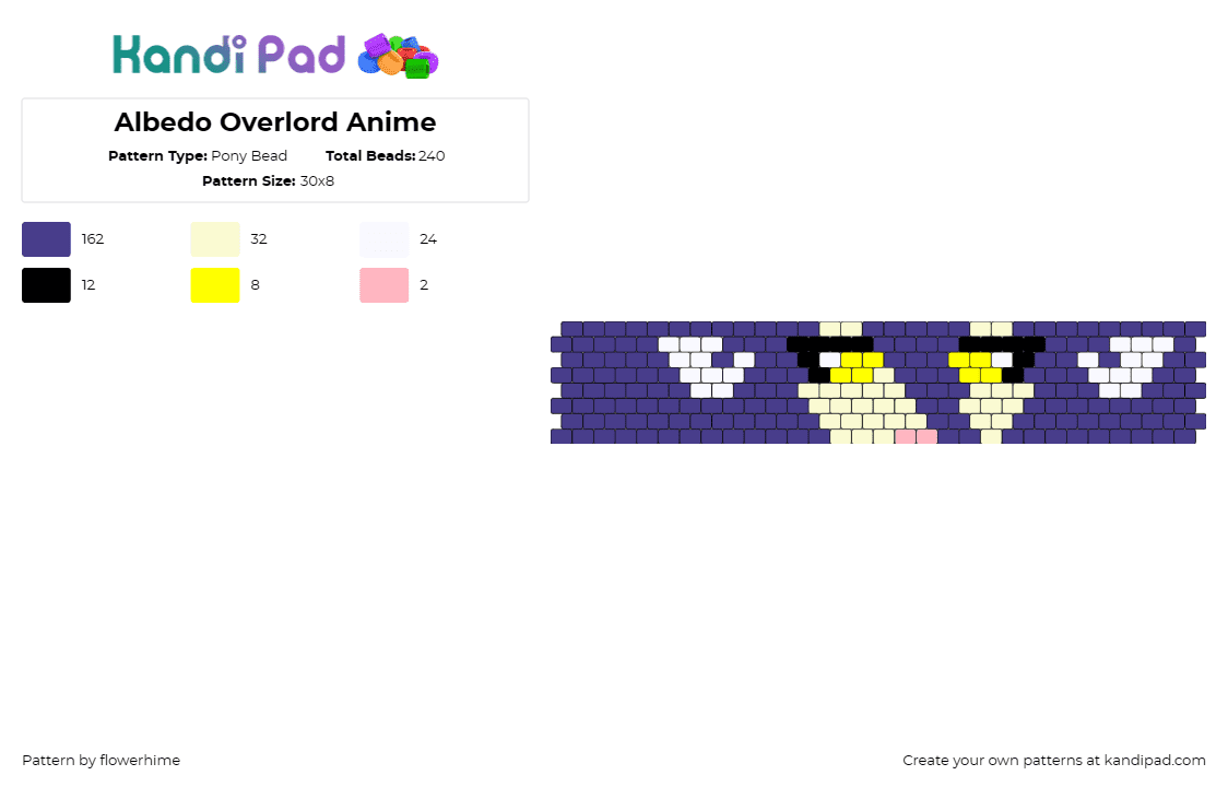 Albedo Overlord Anime - Pony Bead Pattern by flowerhime on Kandi Pad - albedo,overlord,character,anime,cuff,manga,purple