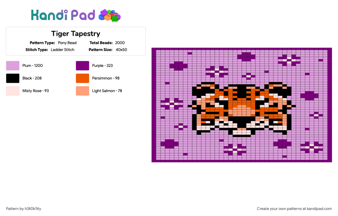 Tiger Tapestry - Pony Bead Pattern by h3ll0k1tty on Kandi Pad - pink