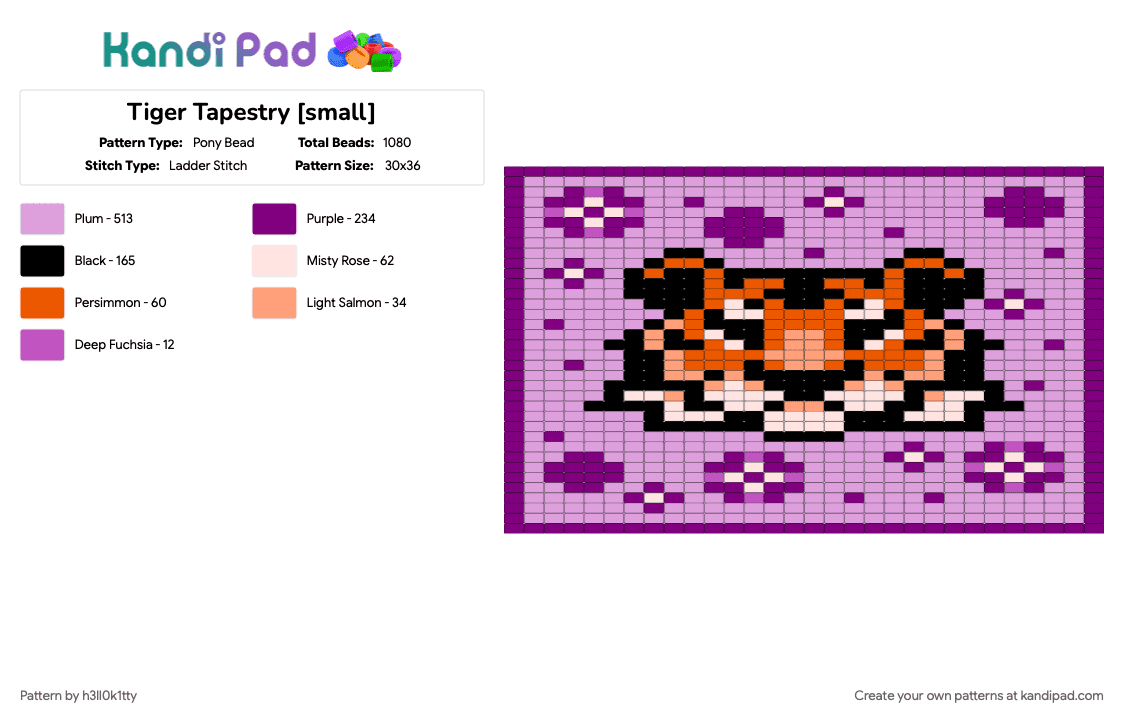 Tiger Tapestry [small] - Pony Bead Pattern by h3ll0k1tty on Kandi Pad - pink