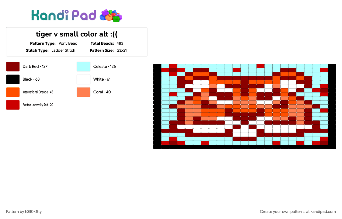 tiger v small color alt :(( - Pony Bead Pattern by h3ll0k1tty on Kandi Pad - light blue, red