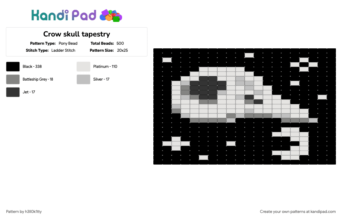 Crow skull tapestry - Pony Bead Pattern by h3ll0k1tty on Kandi Pad - beige, black, gray, white