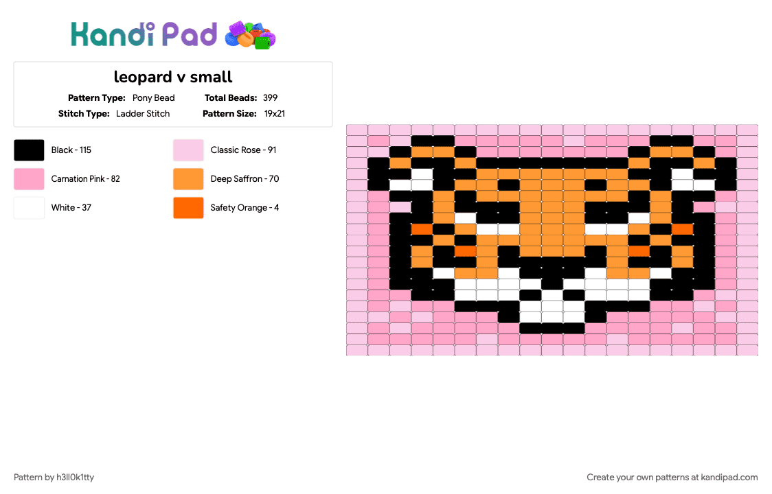 leopard v small - Pony Bead Pattern by h3ll0k1tty on Kandi Pad - orange, pink