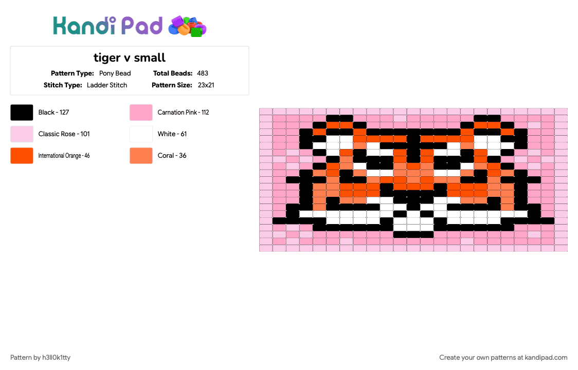 tiger v small - Pony Bead Pattern by h3ll0k1tty on Kandi Pad - orange, pink