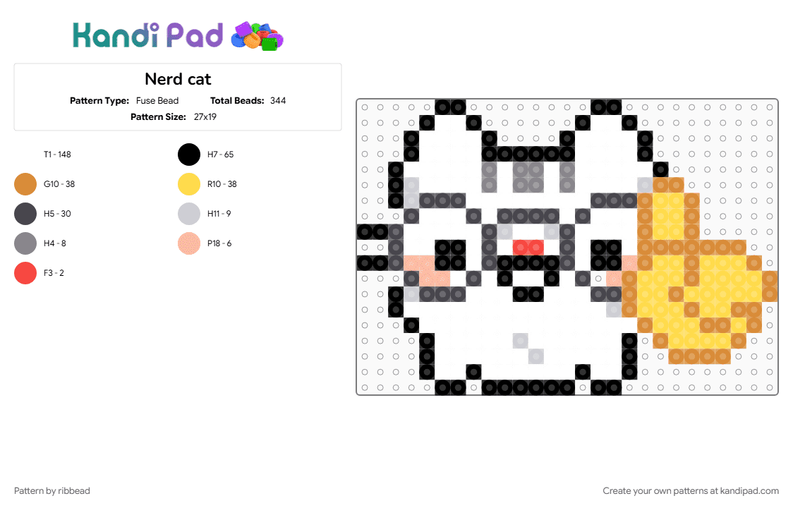 Nerd cat - Fuse Bead Pattern by ribbead on Kandi Pad - orange, white, yellow