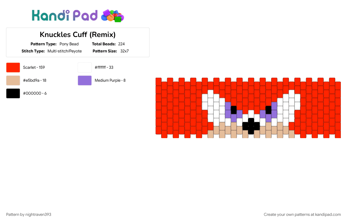 Knuckles Cuff (Remix) - Pony Bead Pattern by nightraven393 on Kandi Pad - 