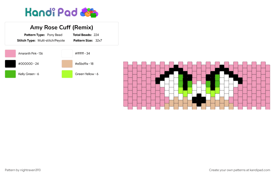Amy Rose Cuff (Remix) - Pony Bead Pattern by nightraven393 on Kandi Pad - 