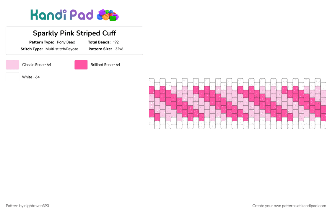 Sparkly Pink Striped Cuff - Pony Bead Pattern by nightraven393 on Kandi Pad - border, pink, striped, white