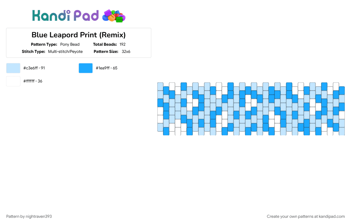 Blue Leapord Print (Remix) - Pony Bead Pattern by nightraven393 on Kandi Pad - light blue
