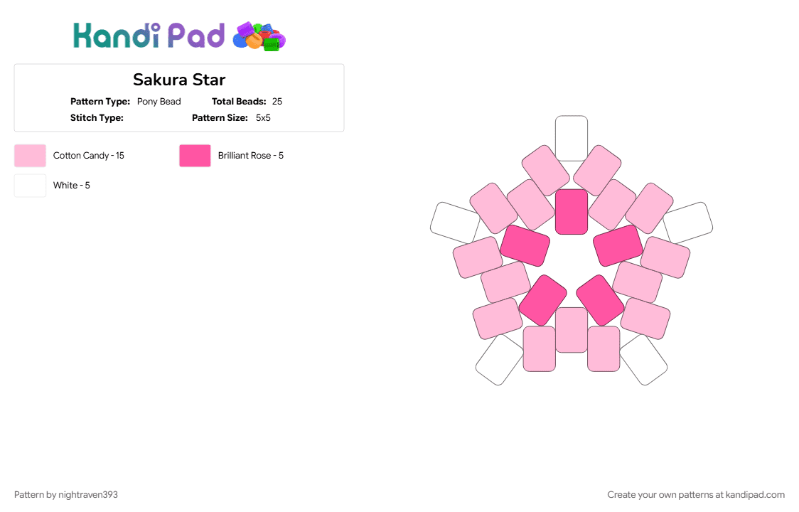 Sakura Star - Pony Bead Pattern by nightraven393 on Kandi Pad - pink