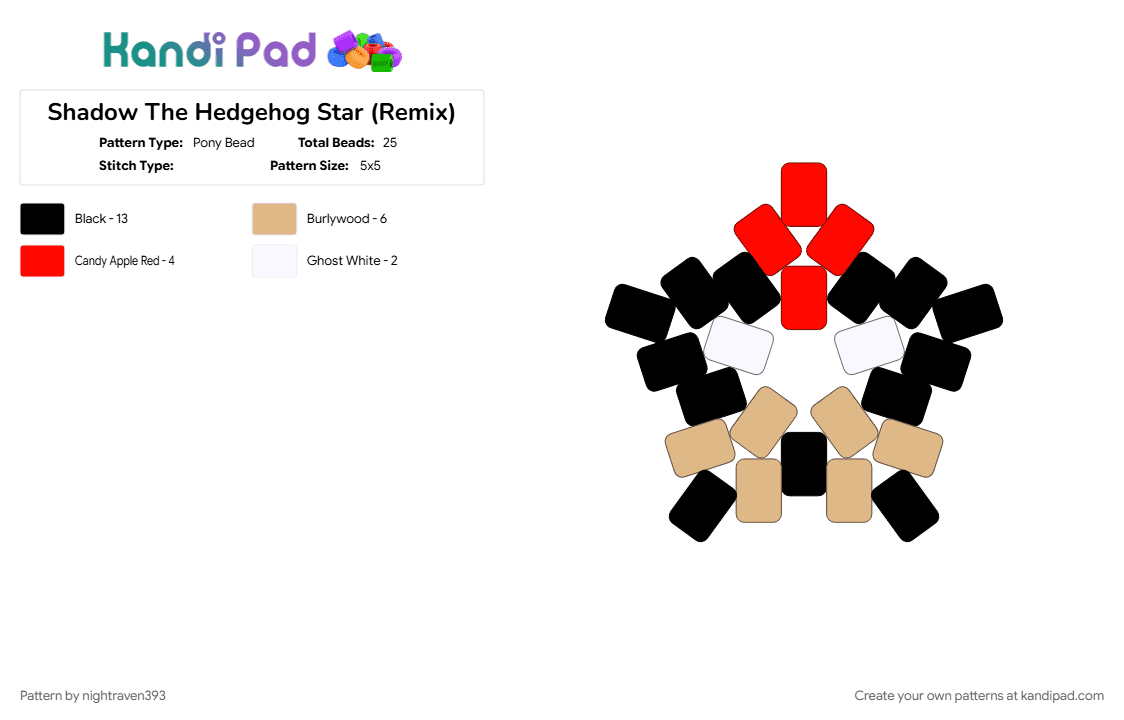 Shadow The Hedgehog Star (Remix) - Pony Bead Pattern by nightraven393 on Kandi Pad - beige, red, sonic the hedgehog