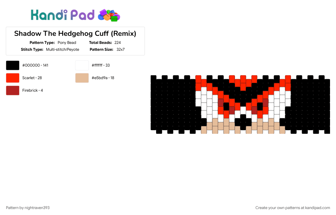 Shadow The Hedgehog Cuff (Remix) - Pony Bead Pattern by nightraven393 on Kandi Pad - 
