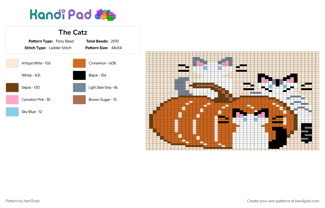 The Catz - Pony Bead Pattern by han12nah on Kandi Pad - cats, halloween, orange, pumpkin, white