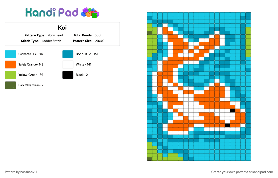 Koi - Pony Bead Pattern by bassbaby11 on Kandi Pad - light blue