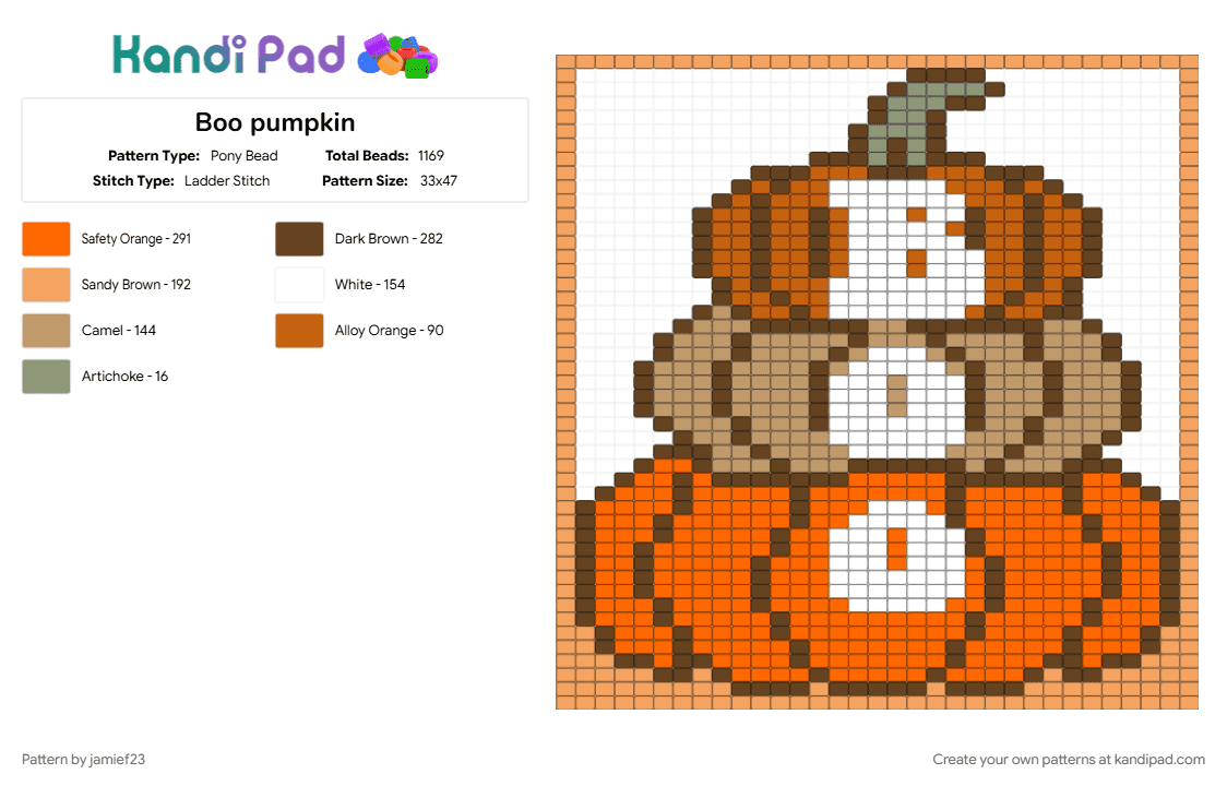 Boo pumpkin - Pony Bead Pattern by jamief23 on Kandi Pad - brown, orange