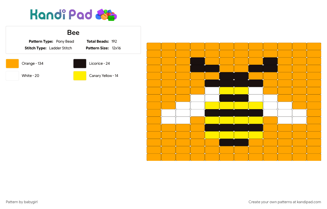 Bee - Pony Bead Pattern by babygirl on Kandi Pad - orange