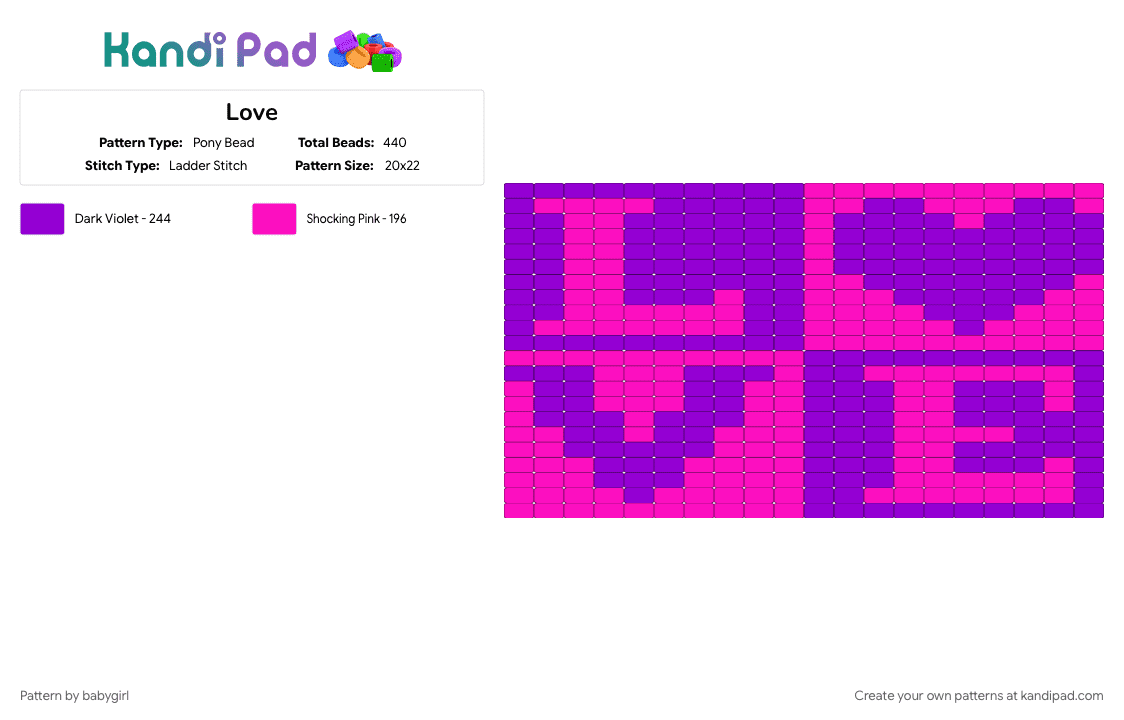 Love - Pony Bead Pattern by babygirl on Kandi Pad - pink, purple