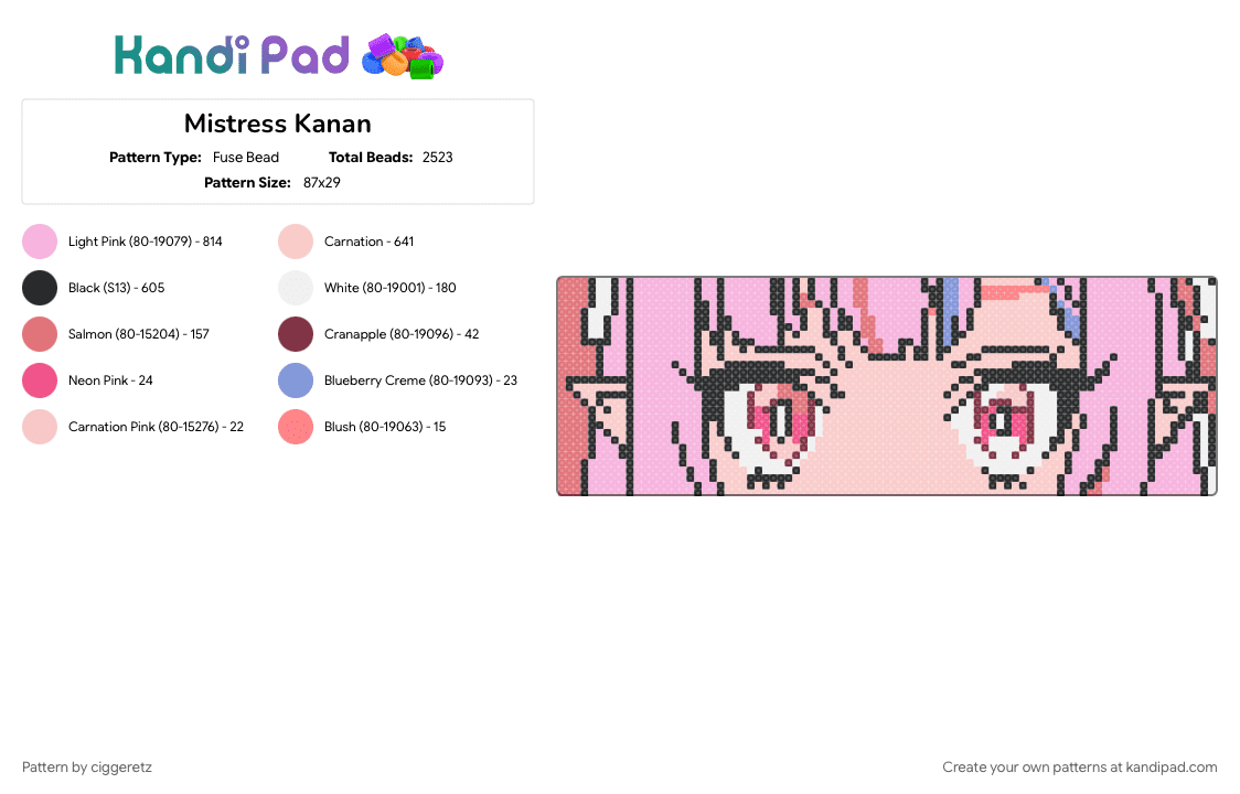 Mistress Kanan - Fuse Bead Pattern by ciggeretz on Kandi Pad - beige, pink