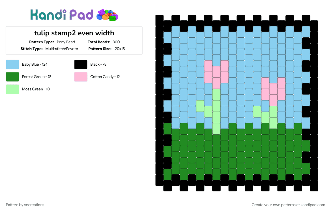 tulip stamp2 even width - Pony Bead Pattern by sncreations on Kandi Pad - green, light blue