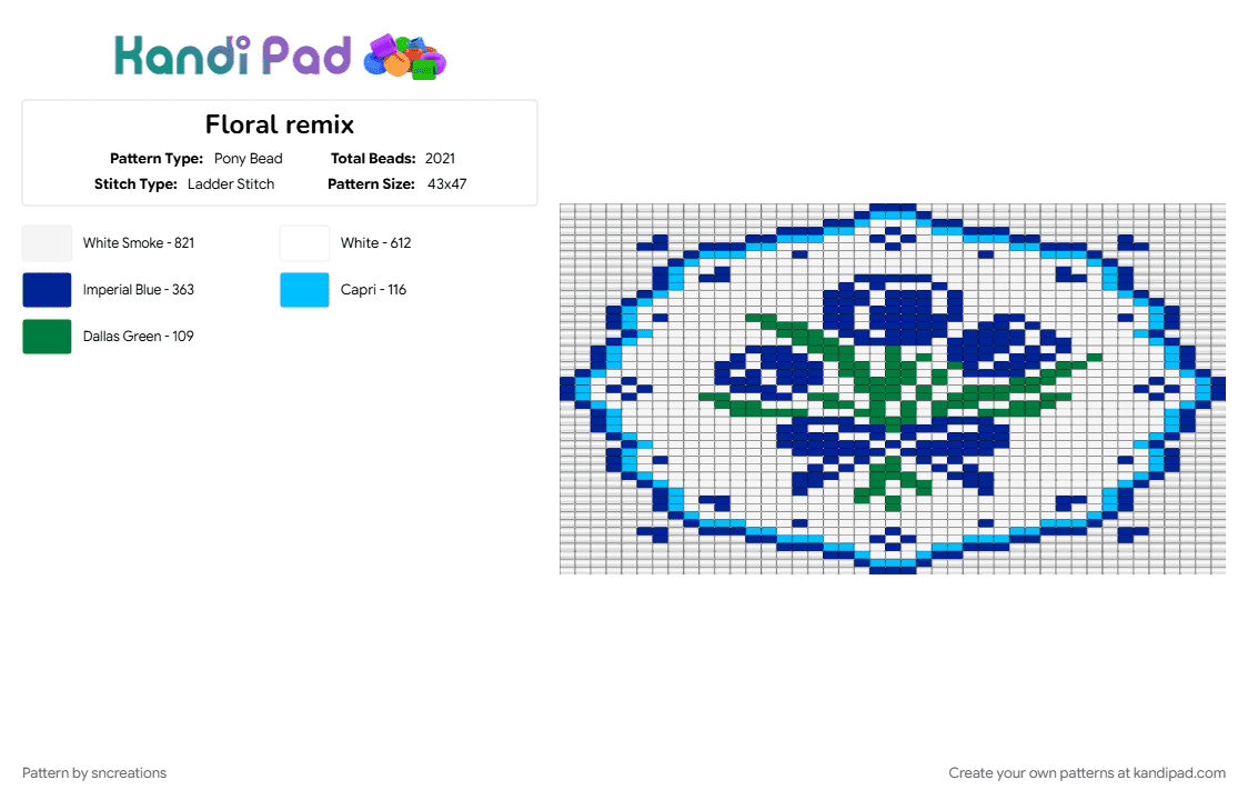 Floral remix - Pony Bead Pattern by sncreations on Kandi Pad - purple, white