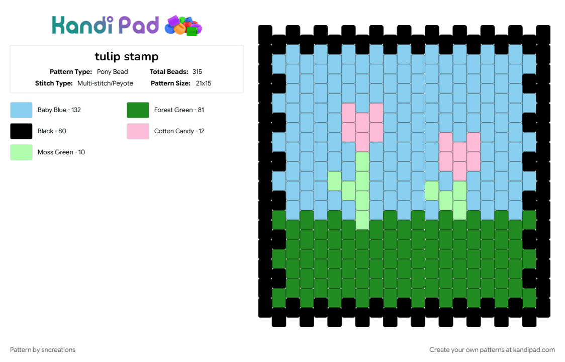 tulip stamp - Pony Bead Pattern by sncreations on Kandi Pad - green, light blue