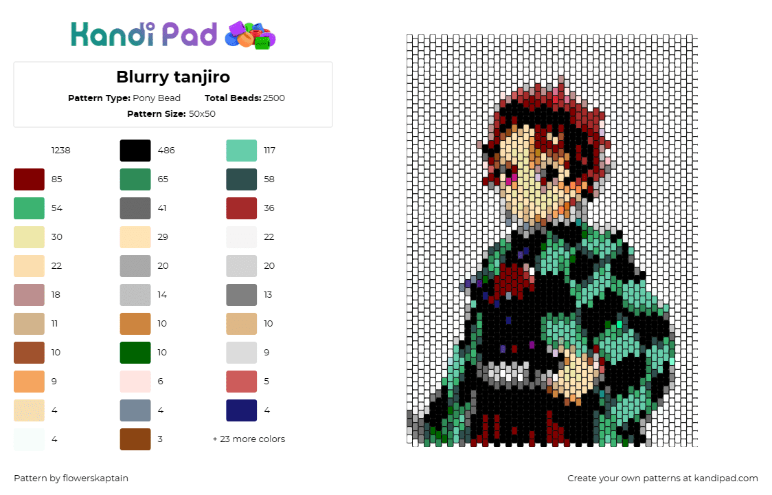 Blurry tanjiro - Pony Bead Pattern by flowerskaptain on Kandi Pad - tanjiro kamado,demon slayer,character,anime,panel,checkered,tv show,green