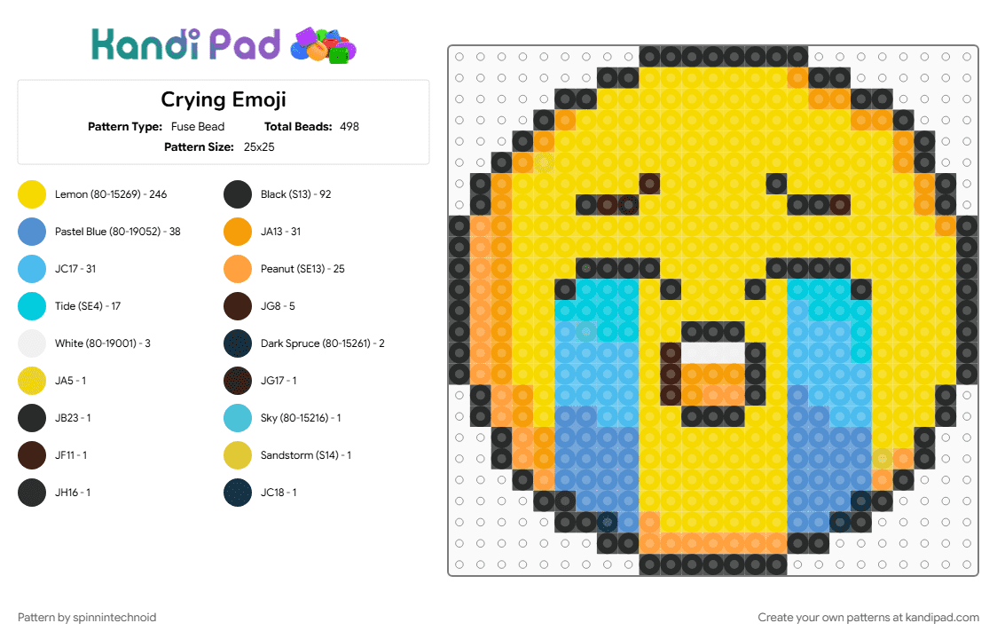 Crying Emoji - Fuse Bead Pattern by spinnintechnoid on Kandi Pad - light blue, yellow