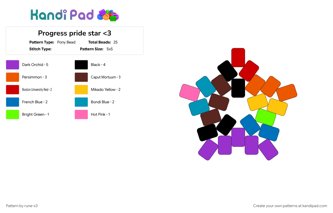 Progress pride star - Pony Bead Pattern by rune-x3 on Kandi Pad - brown, lgbtq, orange, pride, progress pride, progresspride, purple
