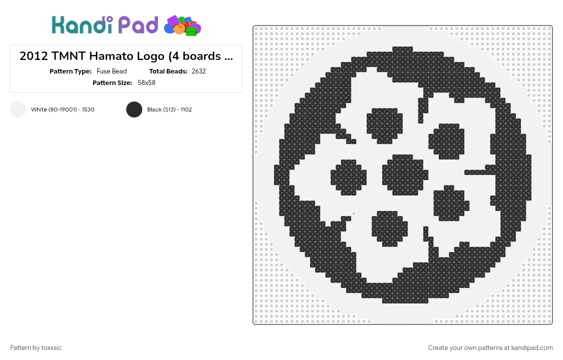 2012 TMNT Hamato Logo (4 boards total) - Fuse Bead Pattern by toxxsic on Kandi Pad - black, white