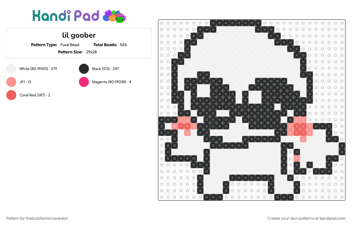 lil goober - Fuse Bead Pattern by thatcooliomicrowaveyt on Kandi Pad - beige, big eyes, cotdkawaii, goober, red, white
