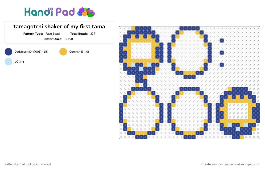 tamagotchi shaker of my first tama - Fuse Bead Pattern by thatcooliomicrowaveyt on Kandi Pad - blue, shaker, starry night, tama, tamagotchi, virtualpet, yellow